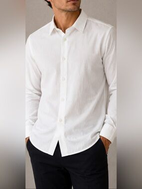 Filippa K Mens White Stretch Cotton Button Down Shirt Large Minimalist Slim Fit